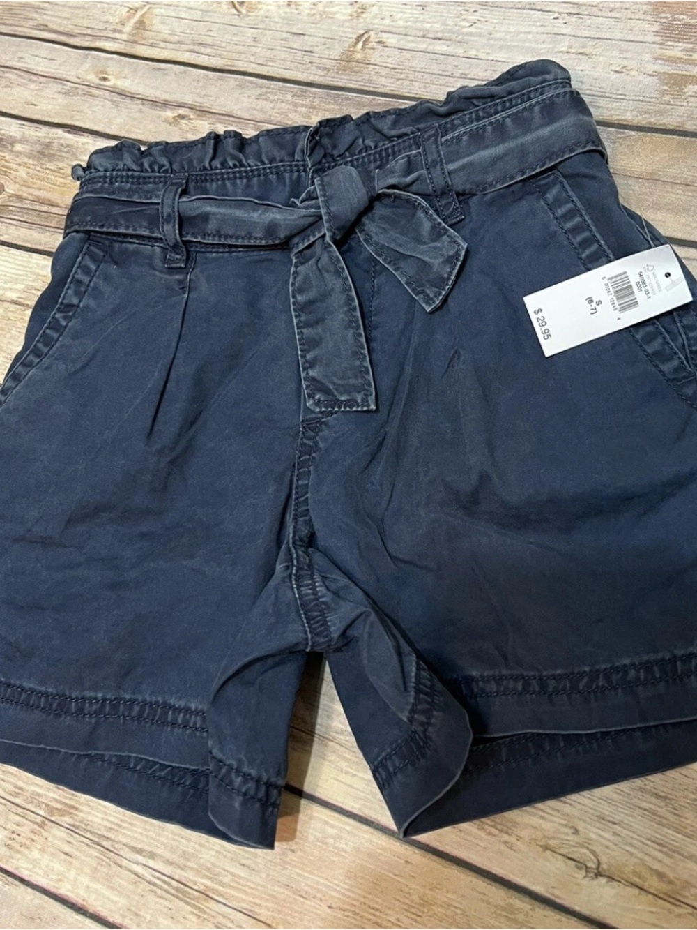 Gap Kids Paperbag Waist Tie Shorts Navy Blue High Rise Casual Summer Size S NWT